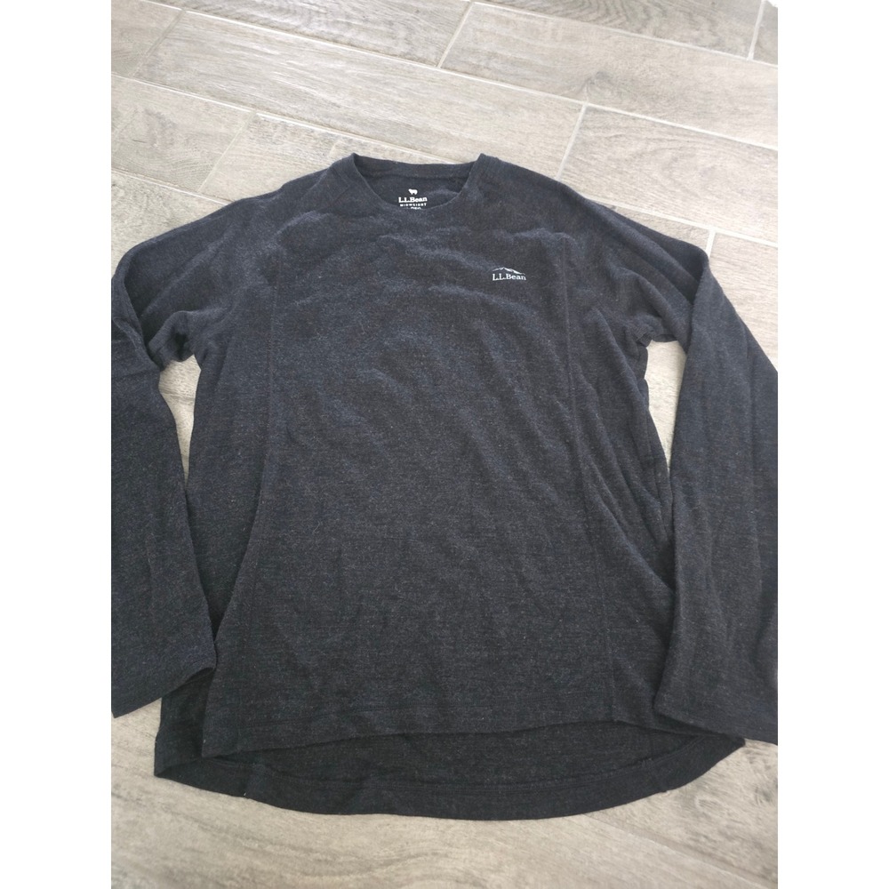 LL Bean Mens Large Merino Wool Midweight Base Layer Long Sleeve Top Charcoal